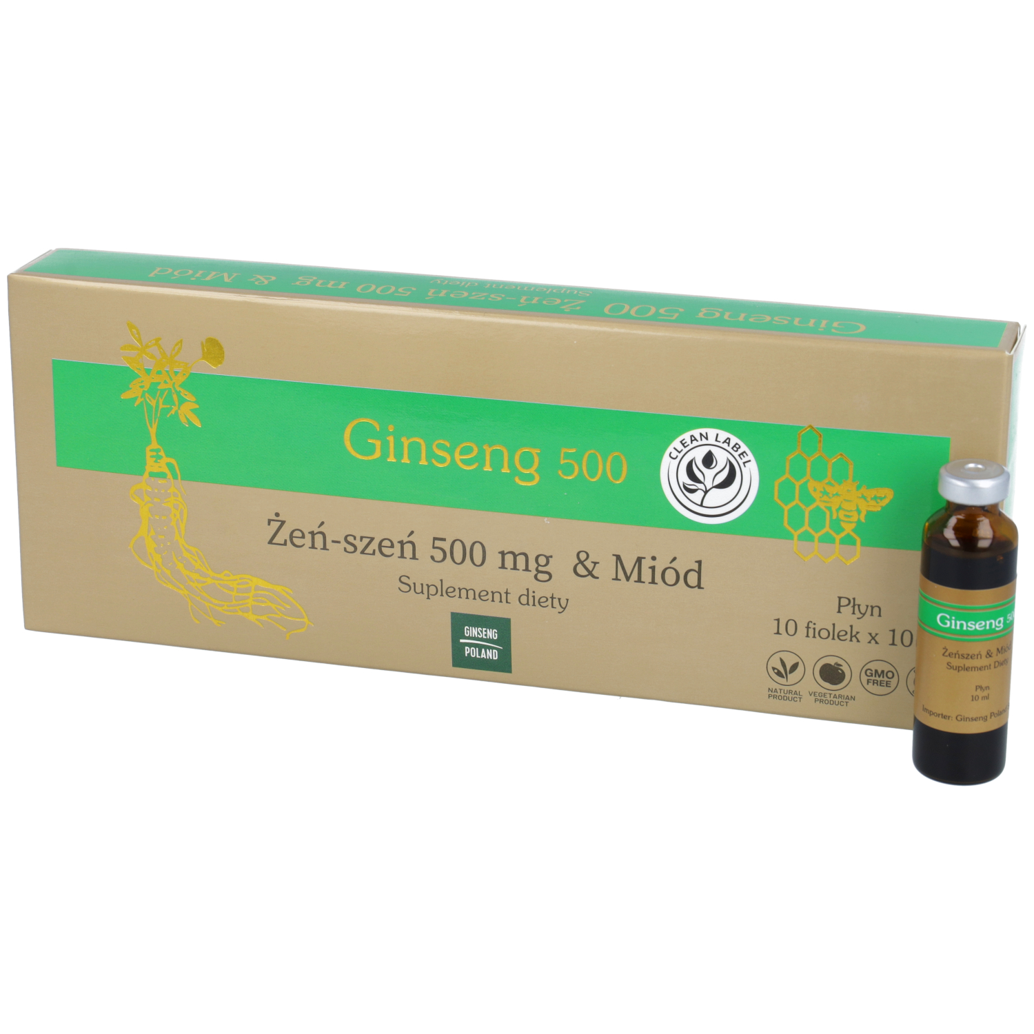 Ginseng 500 - żeń-szeń i miód, 10 fiolek x 10 ml