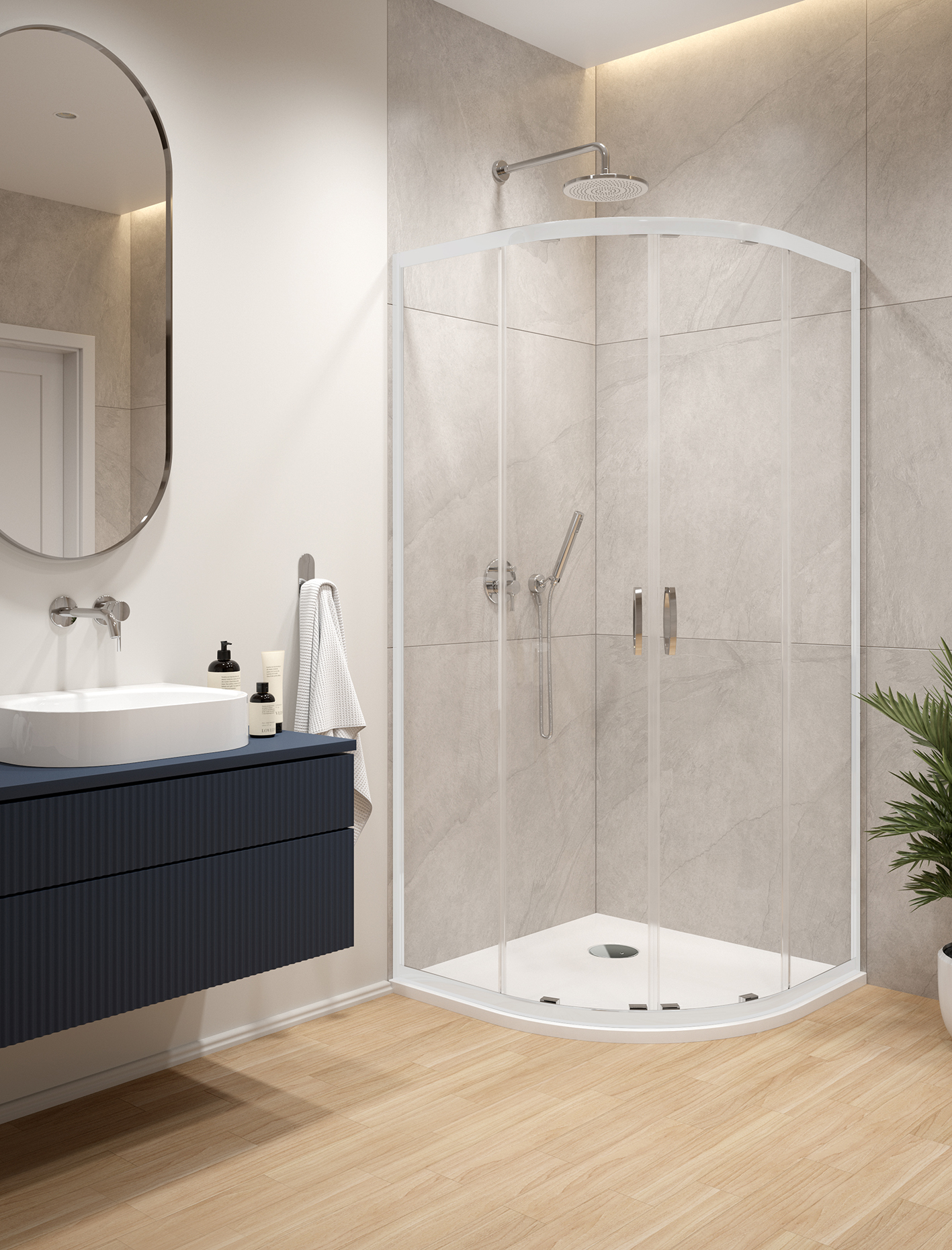 Sanplast Fris kabina z brodzikiem 90x90 cm półokrągła biały połysk/szkło przezroczyste 602-331-2260-01-400 - Wysyłka w 24h