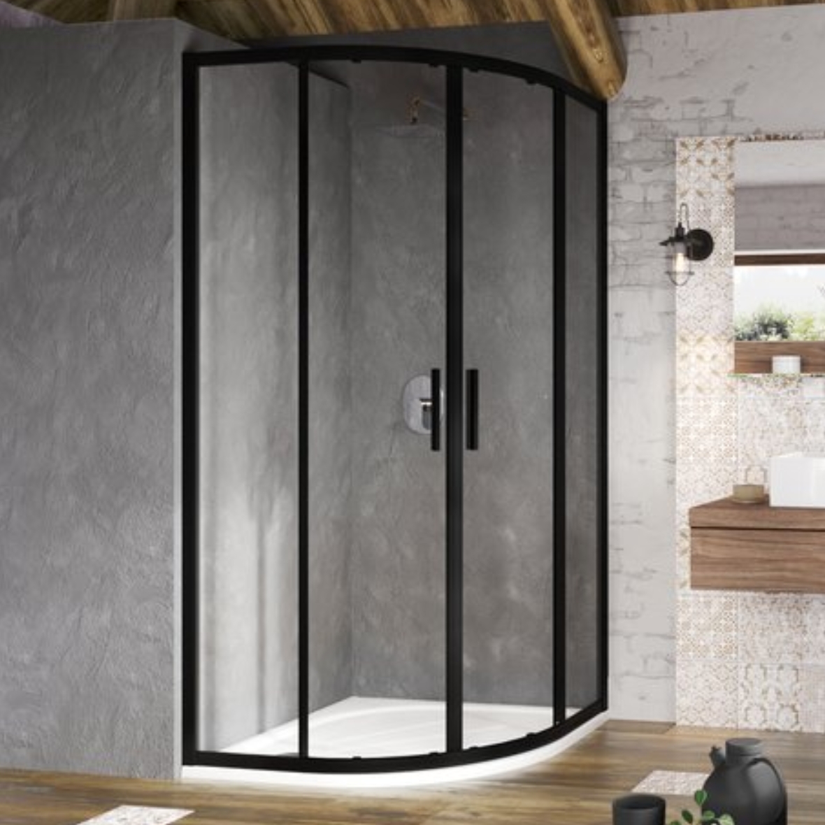 Ravak Blix Slim BLSCP4-90 kabina prysznicowa 90x90 cm półokrągła czarny mat/szkło przezroczyste X3BM70300Z1