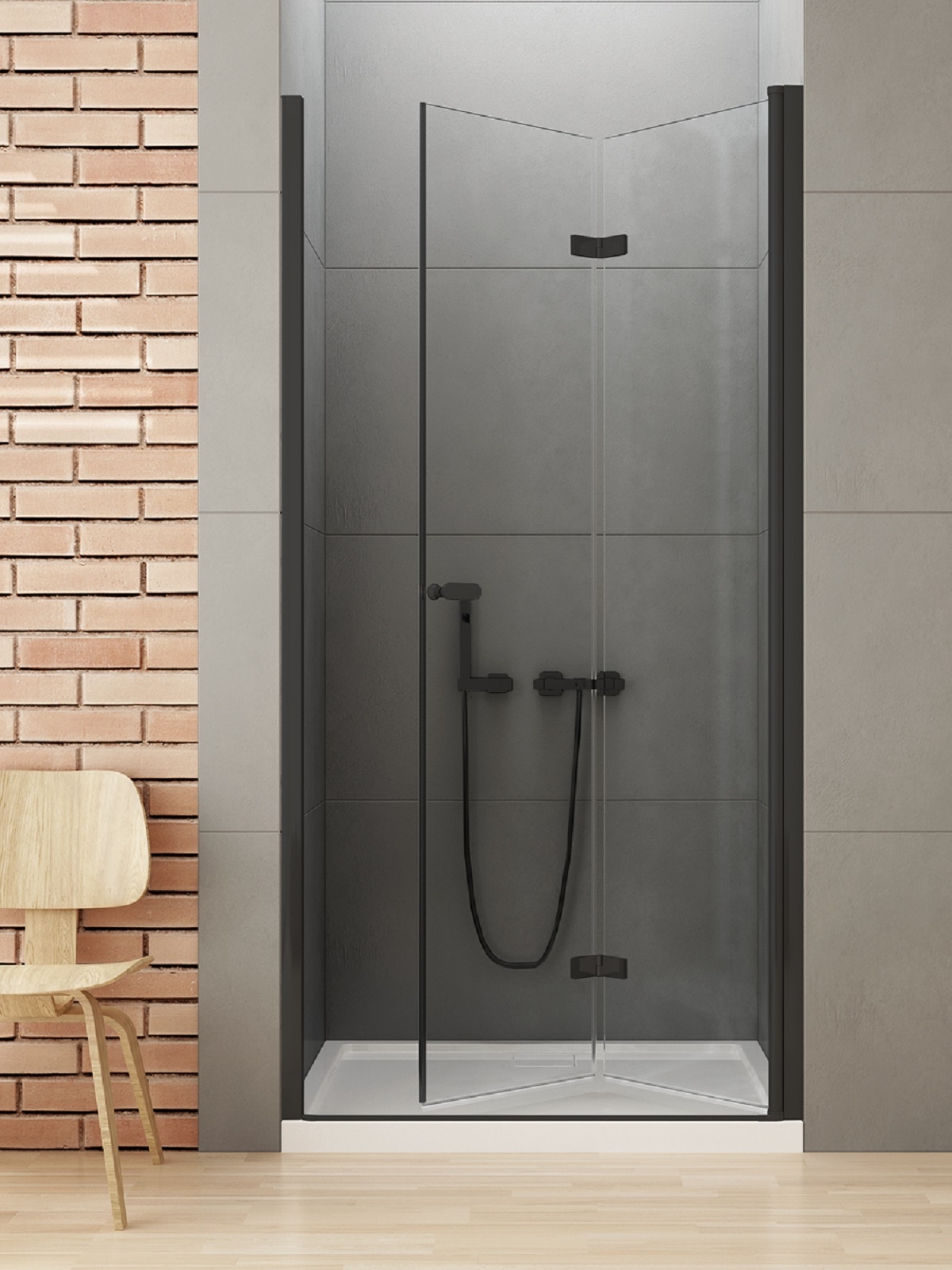 New Trendy New Soleo Black drzwi prysznicowe 120 cm składane prawe czarny mat/szkło przezroczyste D-0228A