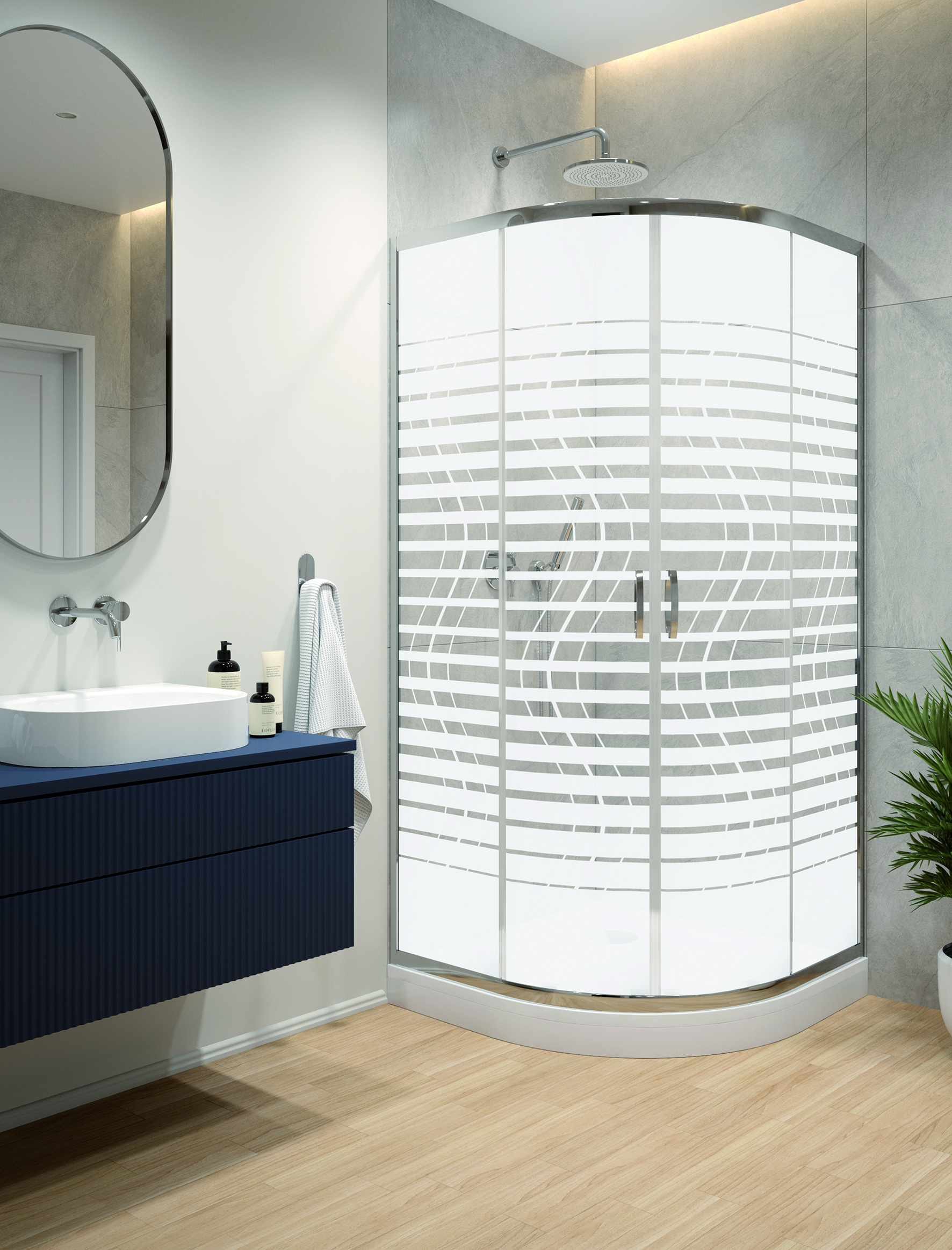 Sanplast Fris kabina z brodzikiem 90x90 cm półokrągła srebrny połysk/szkło ze wzorem 602-331-3260-38-180