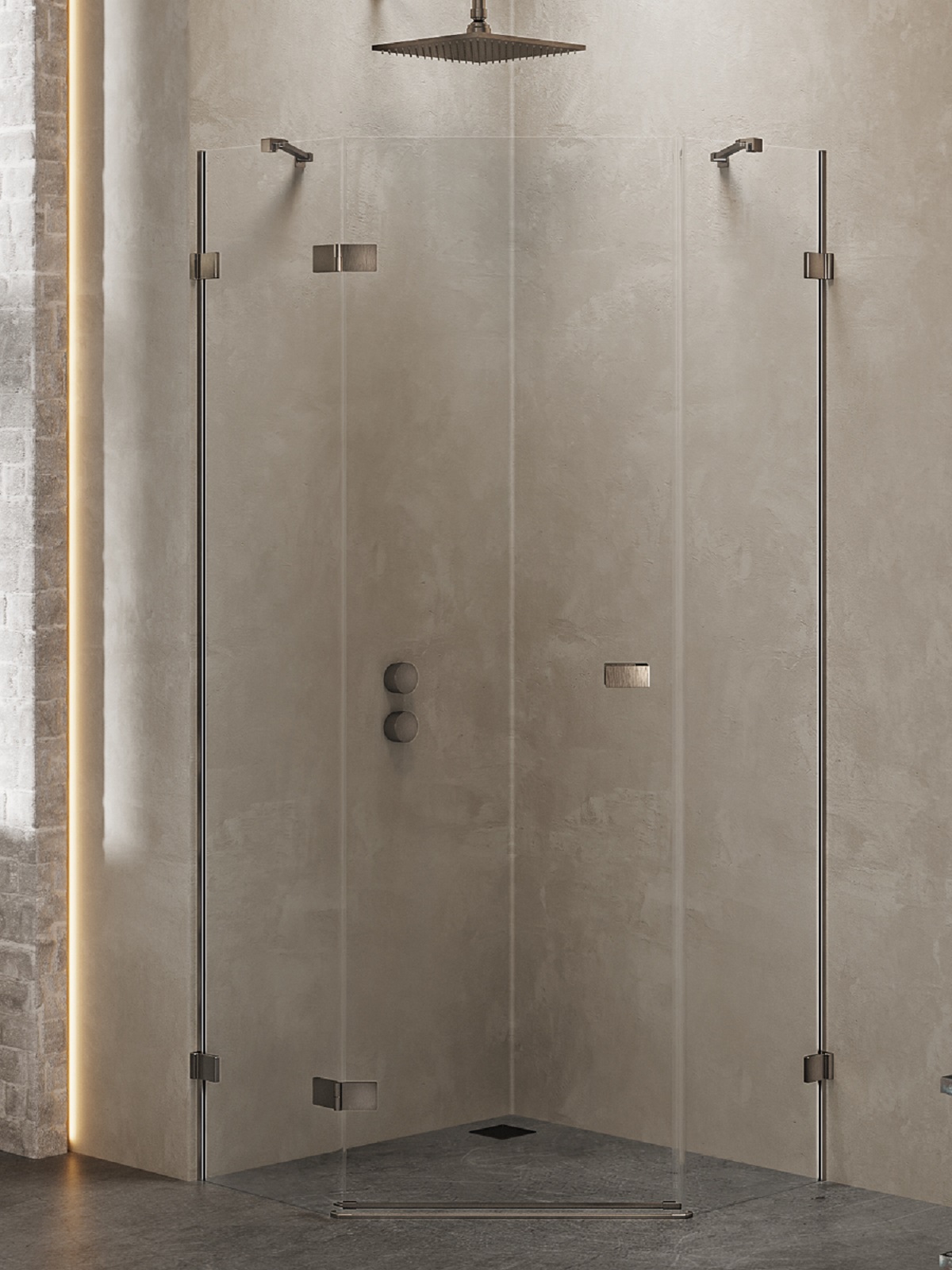 New Trendy Avexa kabina prysznicowa 80x80 cm pięciokątna lewa gunmetal szczotkowany/szkło przezroczyste EXK-3829 - Wysyłka w 24h