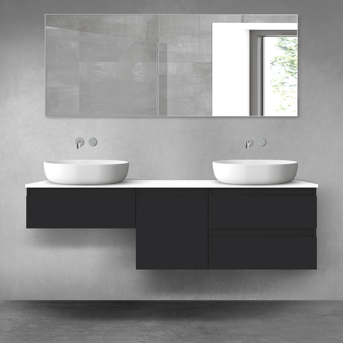 Oltens Vernal zestaw mebli łazienkowych 160 cm z blatem czarny mat/biały połysk 68428300 - Wysyłka w 24h