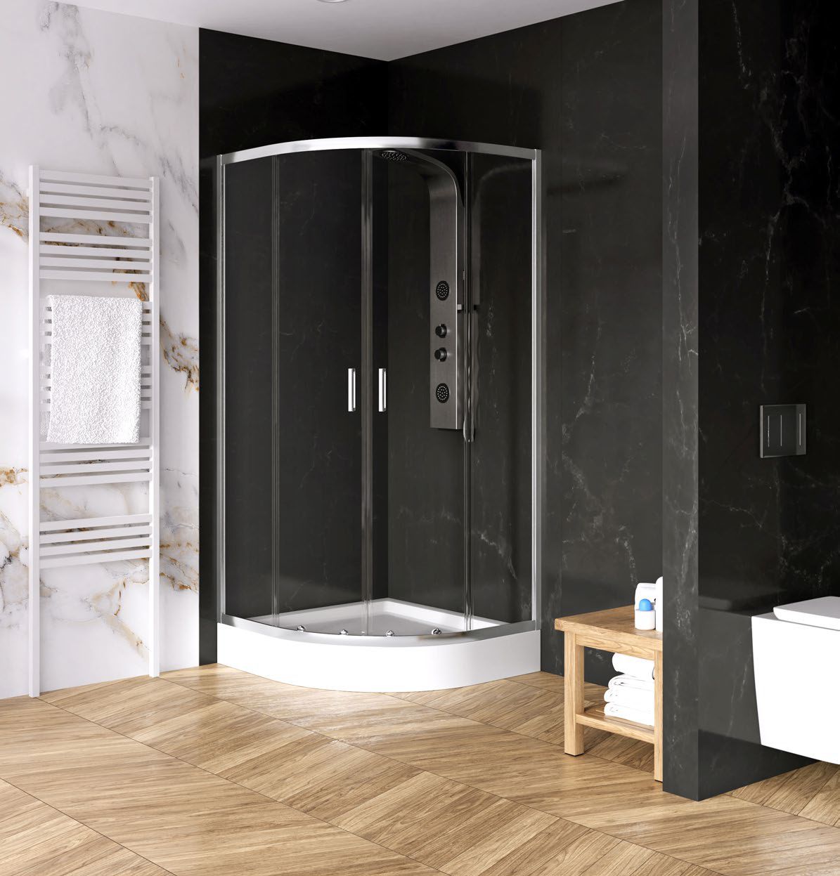 New Trendy Suvia kabina z brodzikiem 90x90 cm półokrągła chrom połysk/szkło przezroczyste ZS-0034