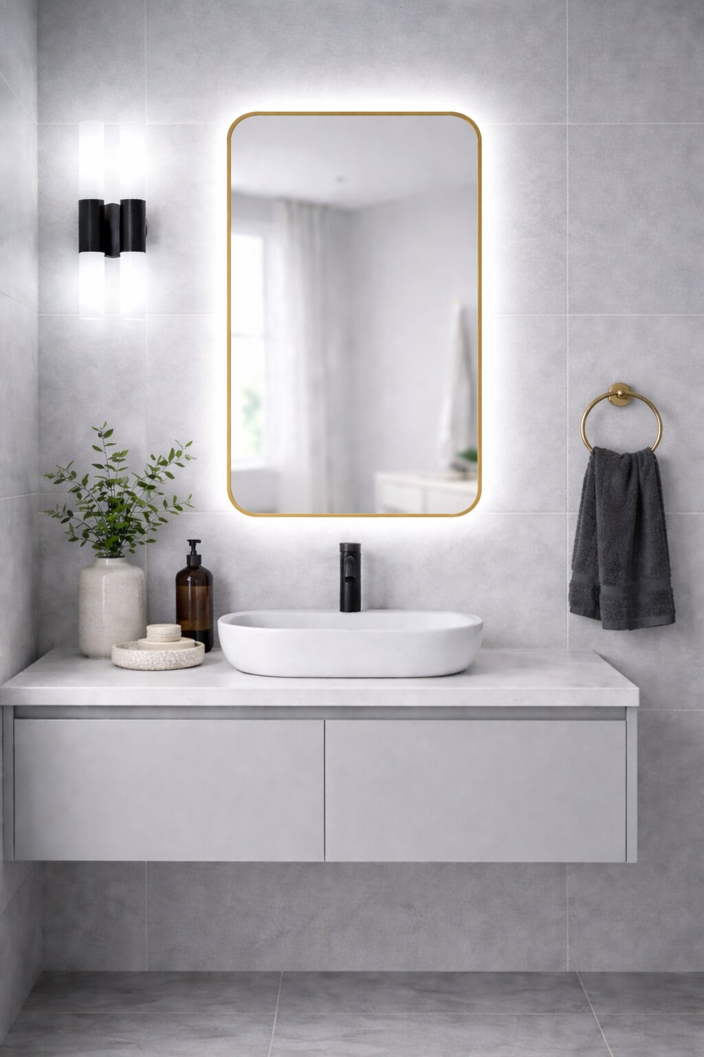 Baltica Design Stone Aura S lustro 90x60 cm z oświetleniem LED rama złota barwa zimna