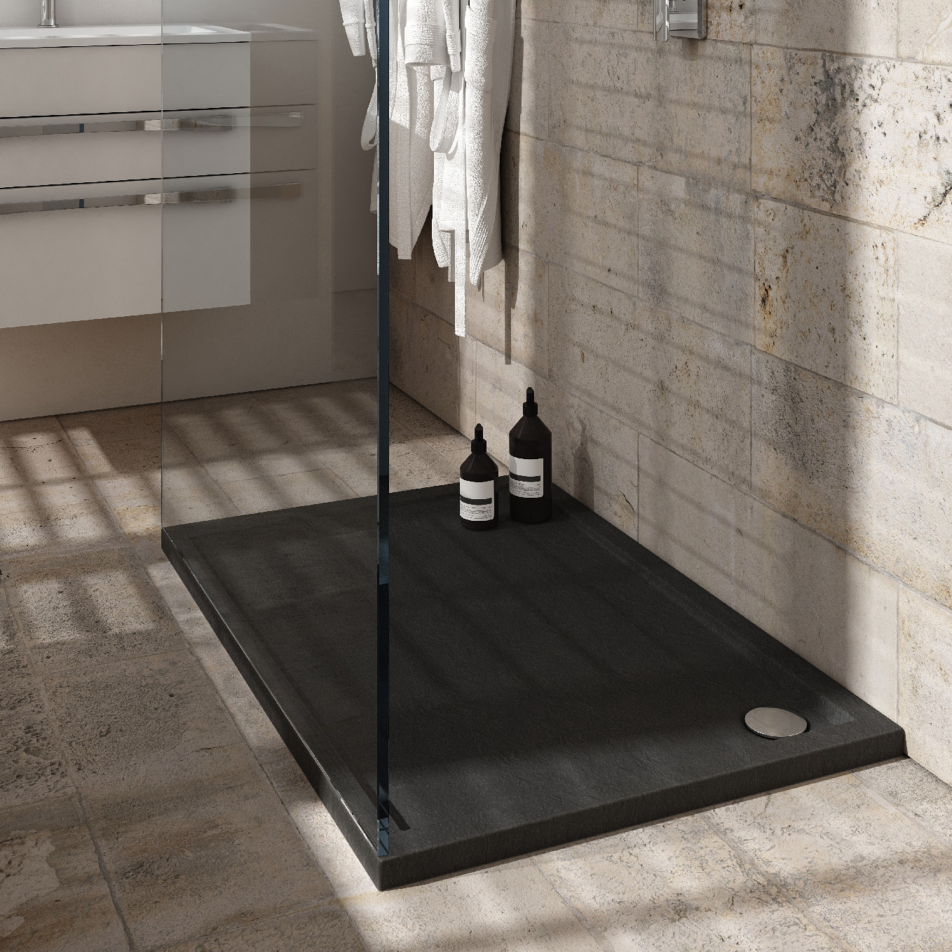 Schedpol Caspar New Black Stone brodzik 120x80 cm prostokątny czarny 3.2338/C/ST