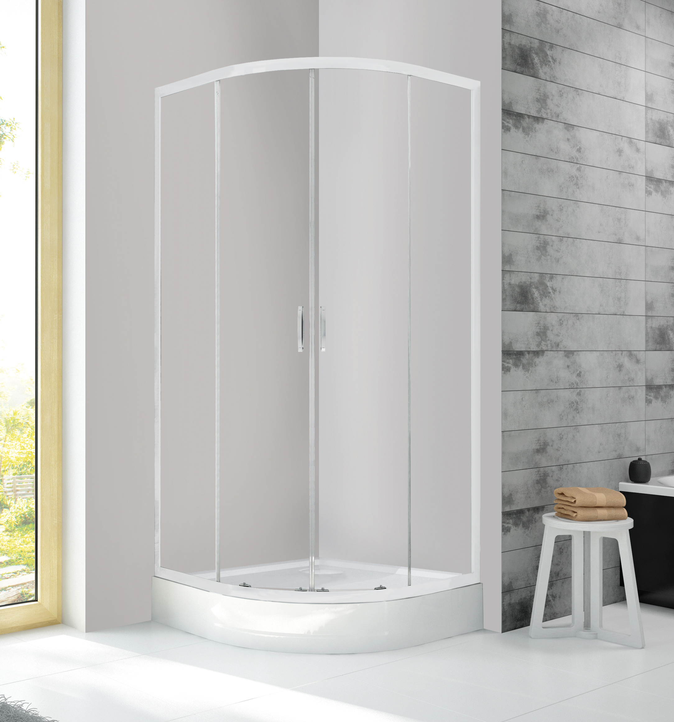 Sanplast Fris kabina z brodzikiem 90x90 cm półokrągła biały połysk/szkło przezroczyste 602-331-1260-01-400