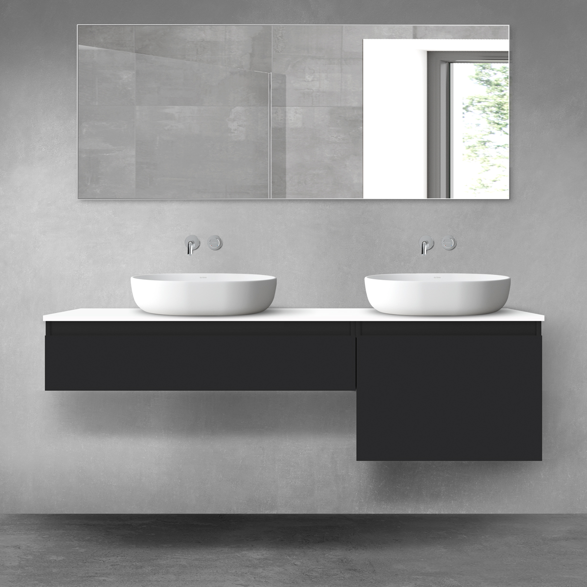Oltens Vernal zestaw mebli łazienkowych 160 cm z blatem czarny mat/biały połysk 68345300 - Wysyłka w 24h
