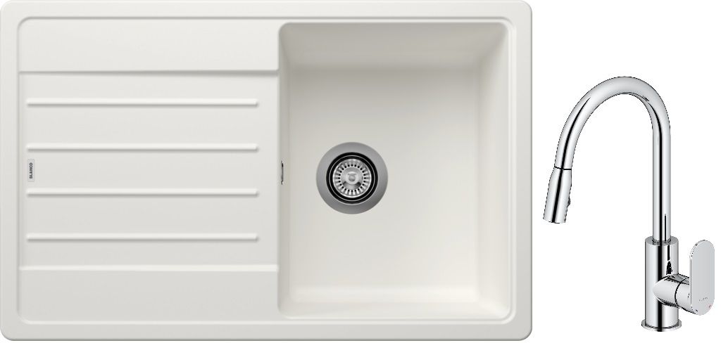 Blanco Legra 45 S zlewozmywak 78x50 cm Silgranit biały z Oltens Lista bateria kuchenna stojąca z wyciąganą wylewką chrom (522203; ...
