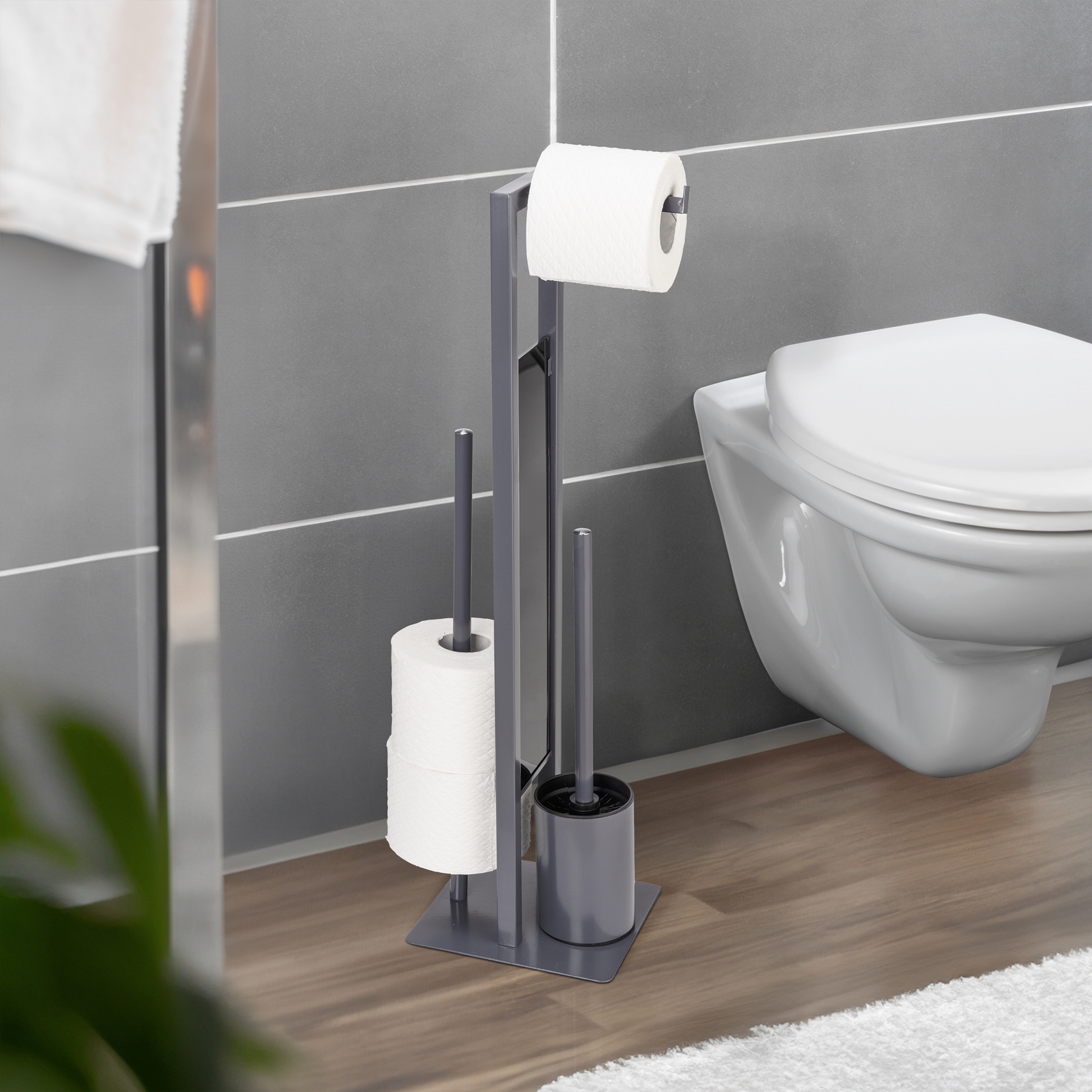 Wenko Rivalta stojak na papier toaletowy ze szczotką WC antracyt 25552100