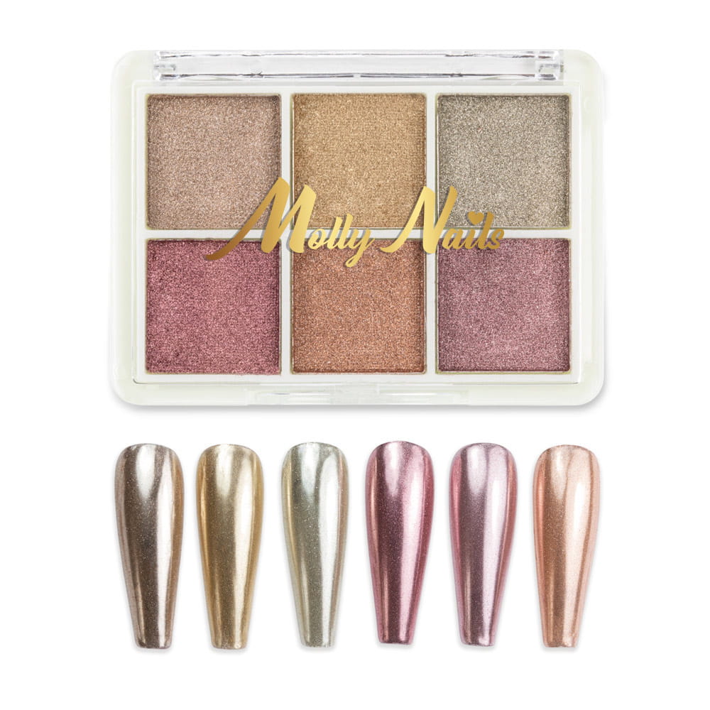 Pyłek do paznokci efekt lustra kasetka 6 kolorów Molly Nails Nr 3