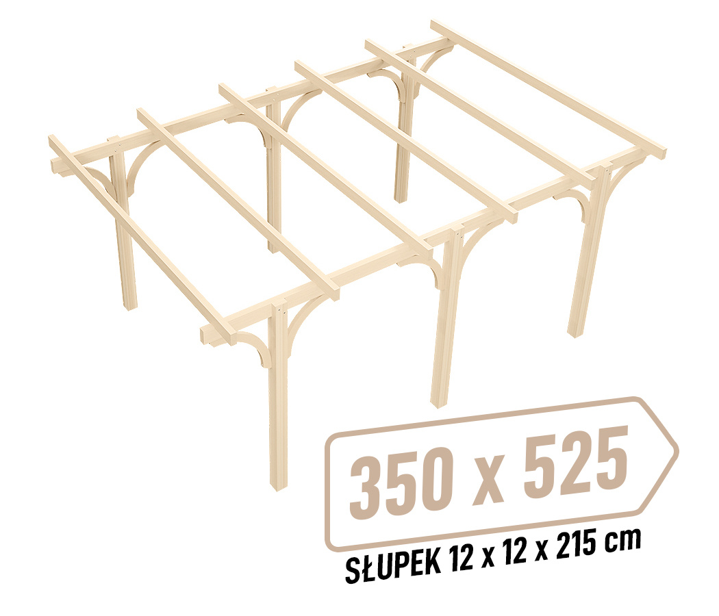 Wiata KVH Sucha Premium - 350 x 525 cm - słupki 12x12x215 cm garażowa wolnostojąca - zastrzał łuk