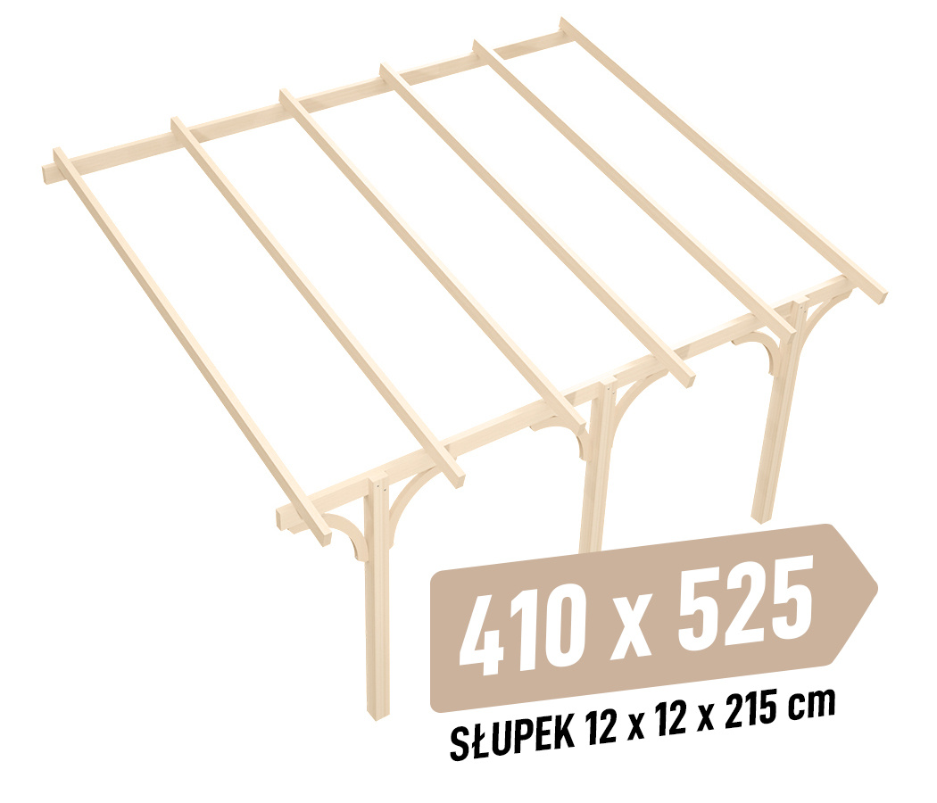 Wiata KVH Sucha Premium - 410 x 525 cm - słupki 12x12x215 cm garażowa przyścienna - zastrzał łuk