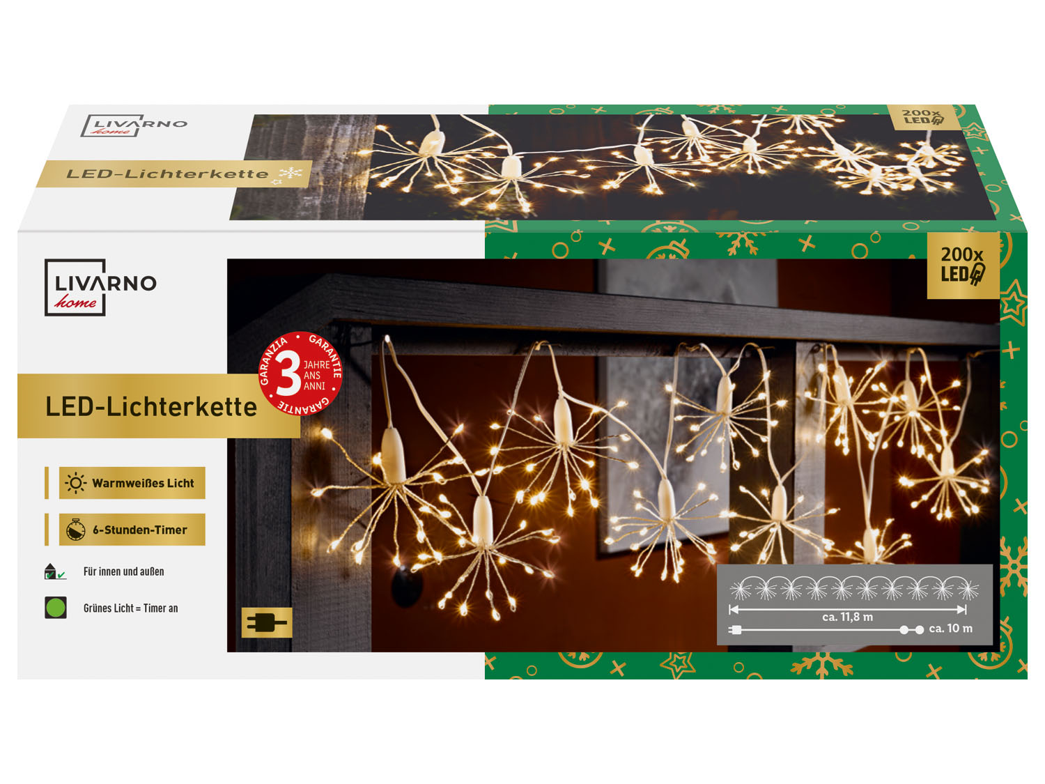 Livarno home Girlanda świetlna dmuchawce 200 LED 10 x dmuchawiec, ciepła biel