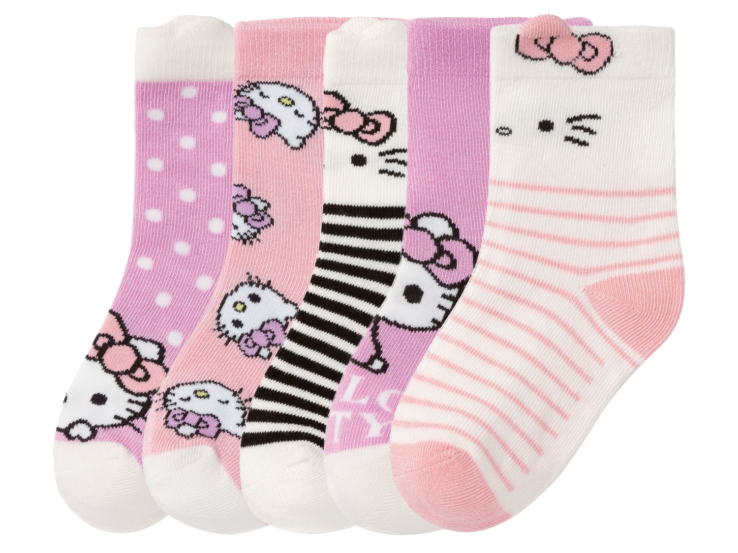 Skarpetki dziewczęce z bohaterami bajek, 5 par 27/30, Wzór Hello Kitty