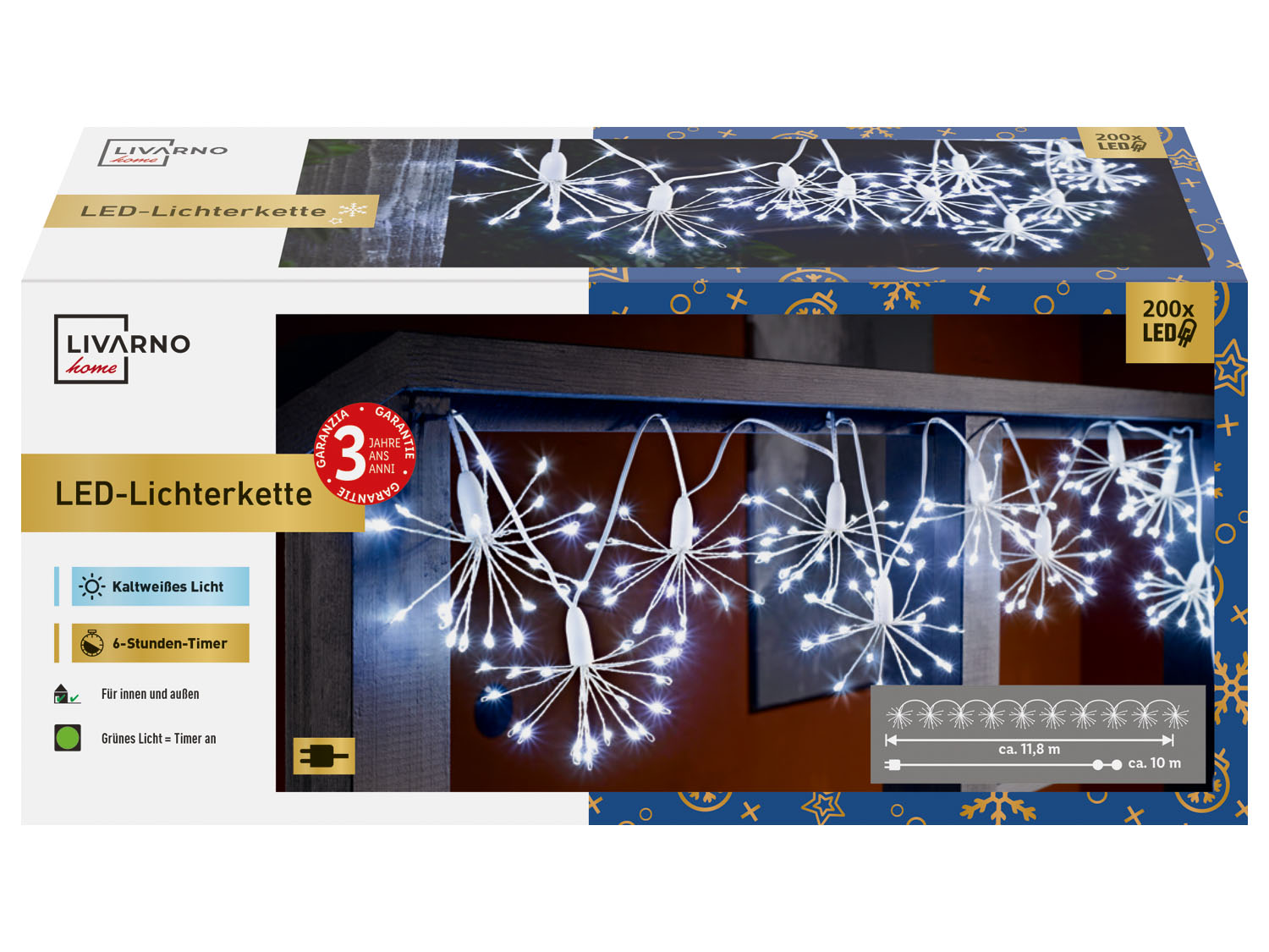 Livarno home Girlanda świetlna dmuchawce 200 LED 10 x dmuchawiec, zimna biel