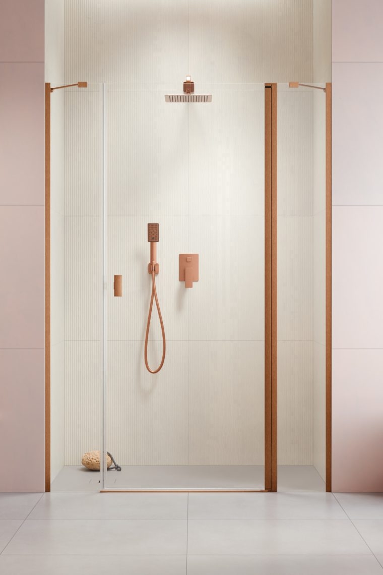 Darmowa Dostawa - Drzwi prysznicowe 120 cm uchylne miedź szczotkowany/szkło przezroczyste Radaway Nes Brushed Copper DWJS 100381209301R