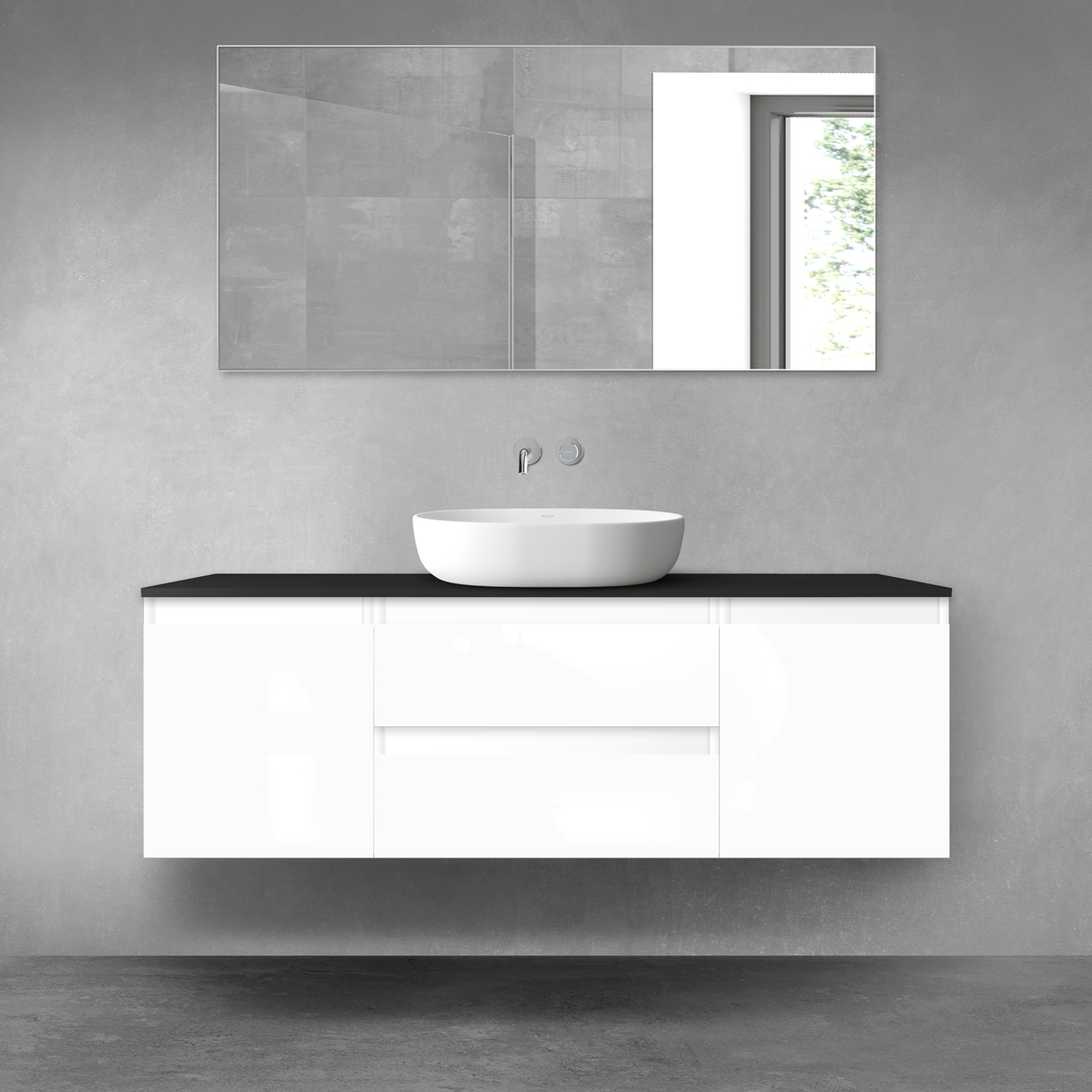 Darmowa Dostawa - Zestaw mebli łazienkowych 140x46.4x48.6 cm podumywalkowa wisząca biała-czarna Oltens Vernal 68275000
