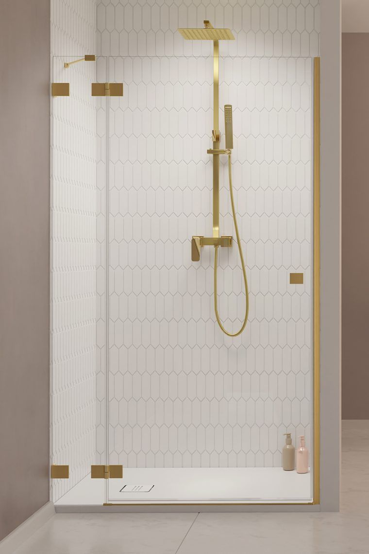 Darmowa Dostawa - Drzwi prysznicowe 120 cm uchylne złoty szczotkowany/szkło przezroczyste Radaway Essenza Pro Brushed Gold DWJ 100991209901L