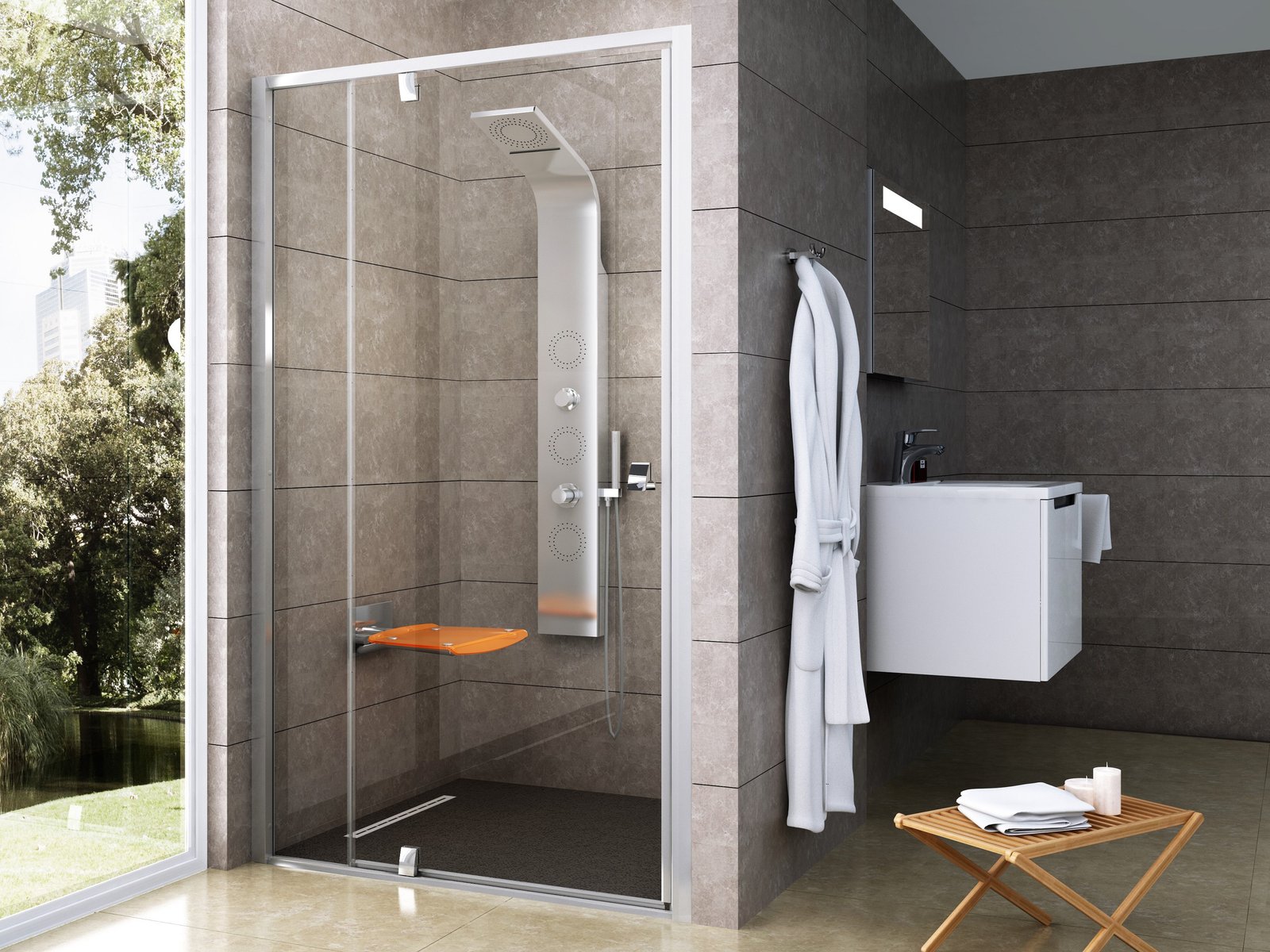 Darmowa Dostawa - Drzwi prysznicowe 120 cm uchylne aluminium połysk/szkło przezroczyste Ravak Pivot 03GG0C00Z1