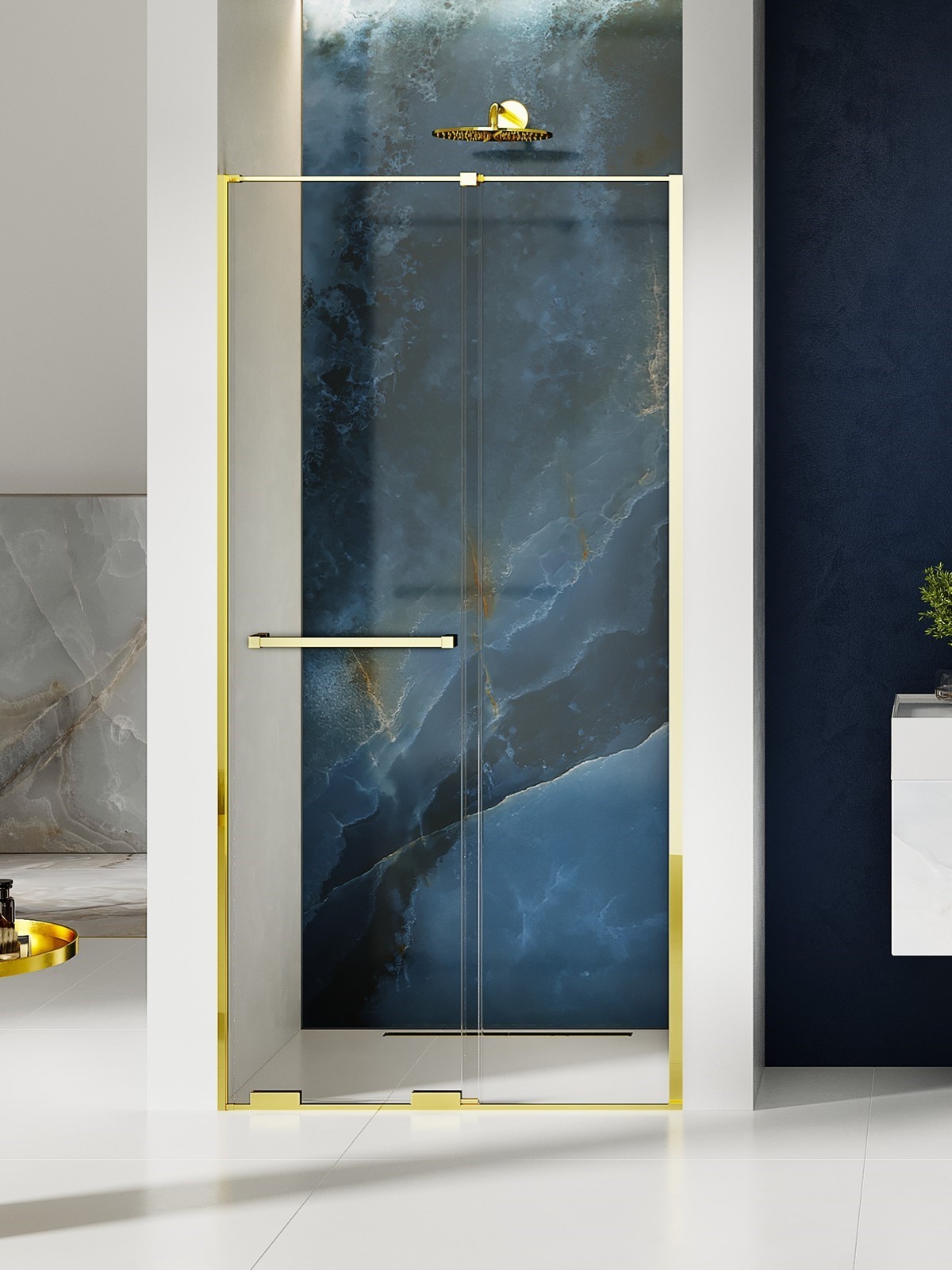 Darmowa Dostawa - Drzwi prysznicowe 120 cm rozsuwane złoty połysk/szkło przezroczyste New Trendy Smart Light Gold EXK6685