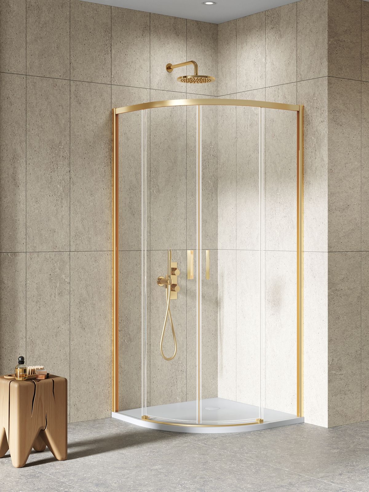 Darmowa Dostawa - Kabina prysznicowa 90x90 cm półokrągła złoty szczotkowany/szkło przezroczyste New Trendy Prime Gold Brushed K3589