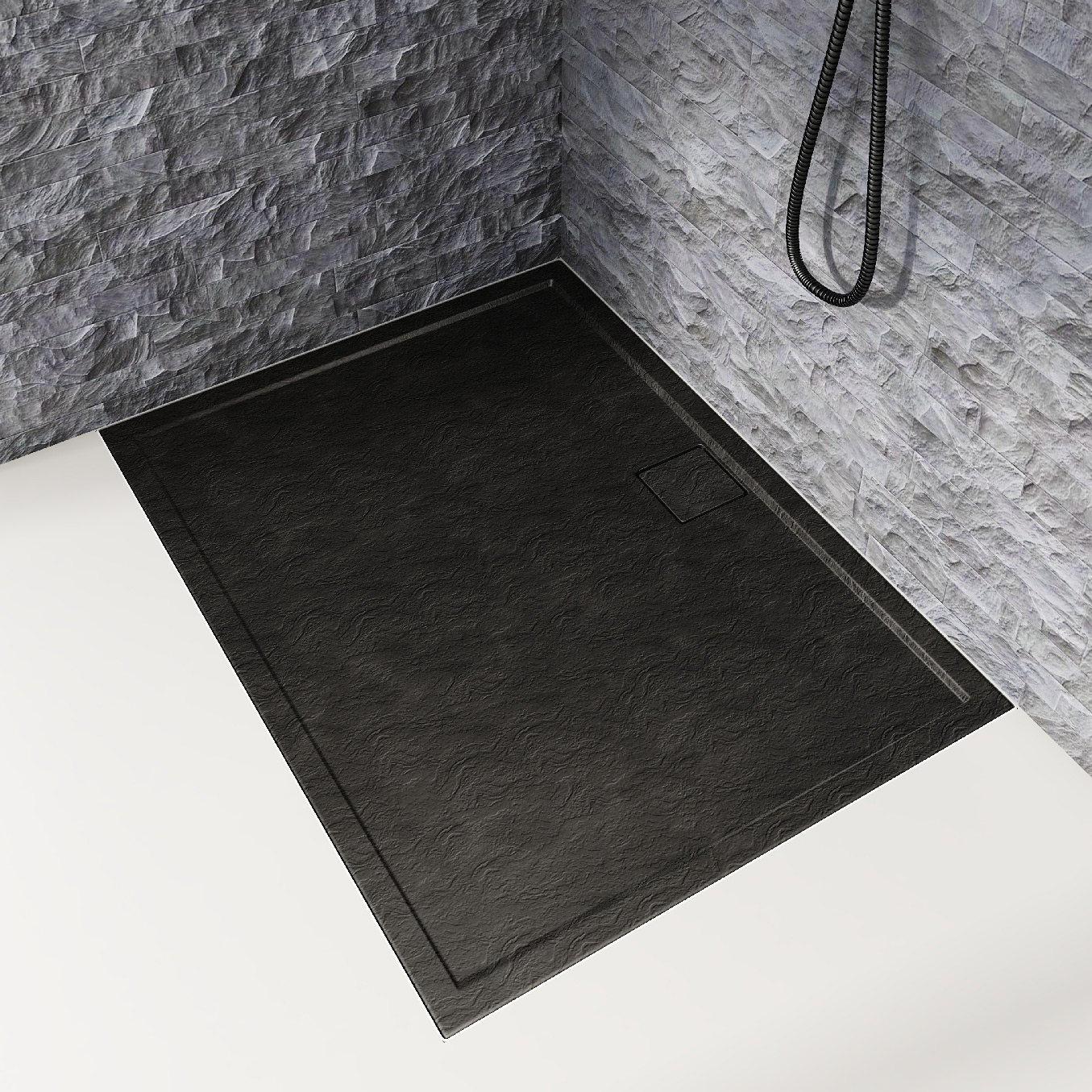 Schedpol Omega Black Stone brodzik 120x80 cm prostokątny Stonicryl struktura czarnego kamienia 3.0453/C/ST