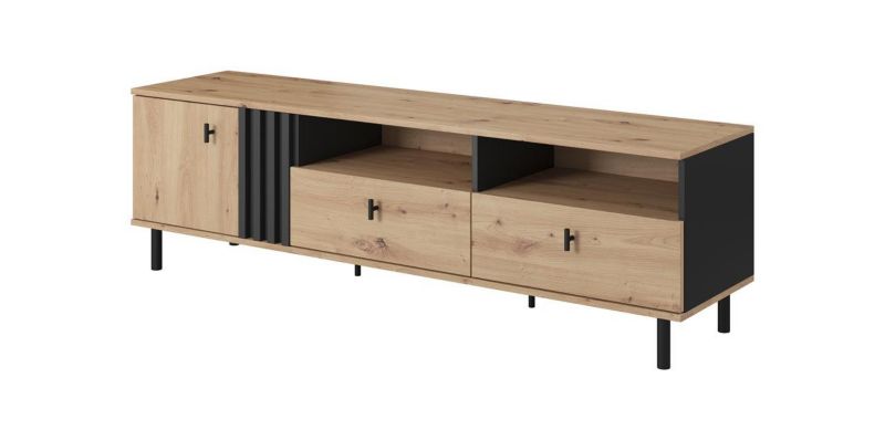Szafka rtv jednodrzwiowa z szufladami Bettso Madis 165 cm do salonu dąb artisan czarny antracyt 1szt.