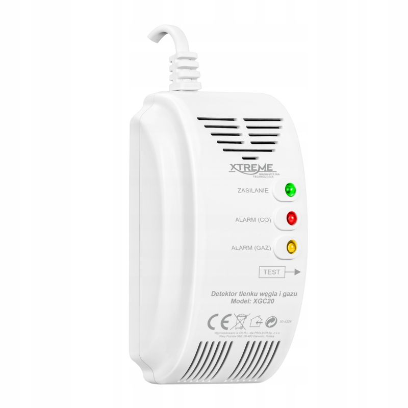 Czujnik czadu XTREME czujnik dymu detektor tlenku węgla gazu na kabel 2w1 CO alarm 220V 1 szt.