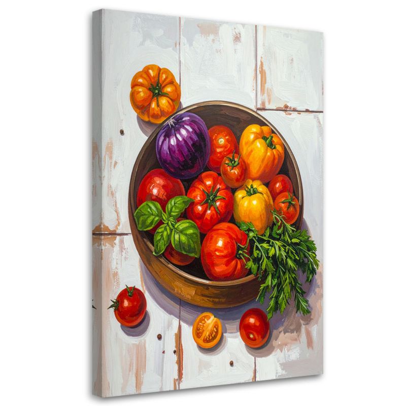 Obraz do kuchni jadalni baru Feeby Martwa natura pomidory i zioła w misce 40x60cm 1szt