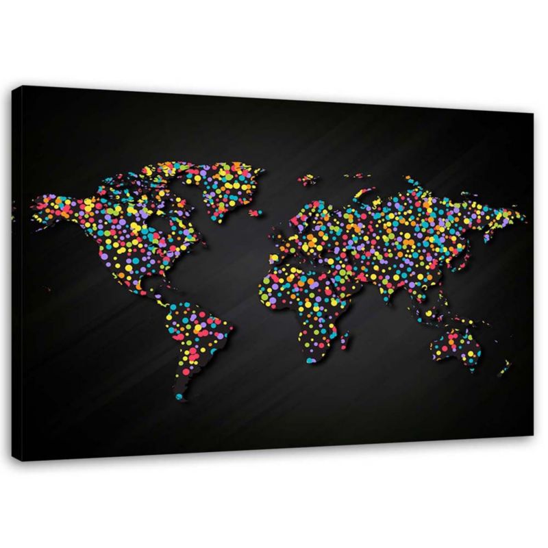 Obraz Feeby Mapa świata z kolorowymi kropkami 45x30cm 1szt