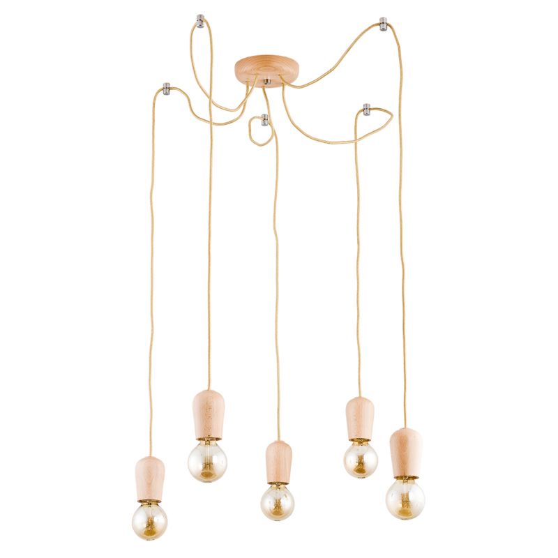 Lampa wisząca sznurki Alfa RUG jasne drewno 5xE27x15W IP20 wym:90x13x13cm - 1 szt.