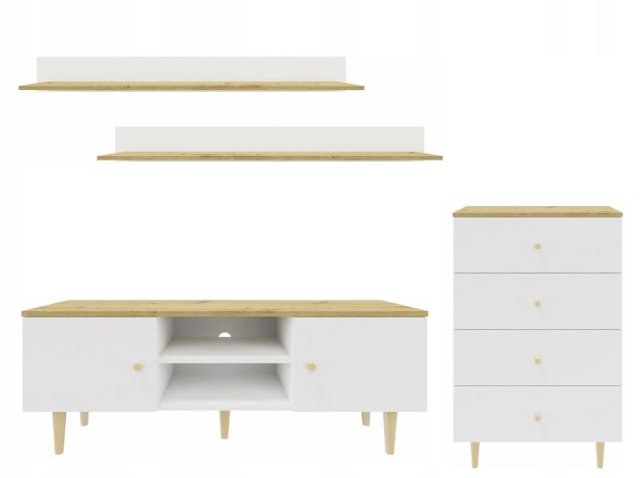 Meblościanka Matkam RANGE komoda 4S szafka RTV 120cm 2 półki dąb artisan-biały zestaw 1 szt.