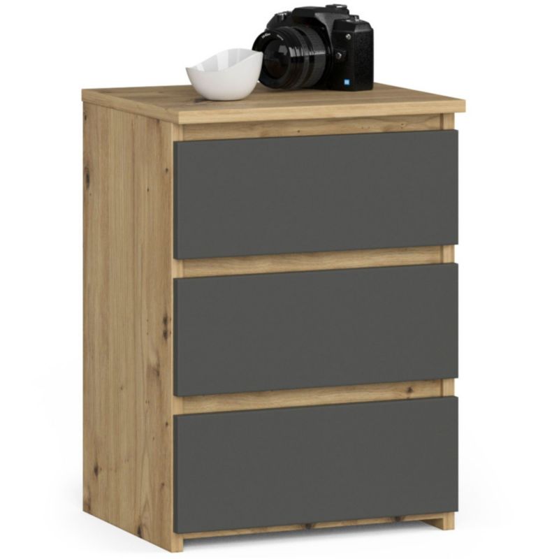 Szafka nocna Akord CL3 Dąb Artisan 40 cm 3 szuflady fronty kolor Grafit Szary mat 40x35x57 cm 1 szt.
