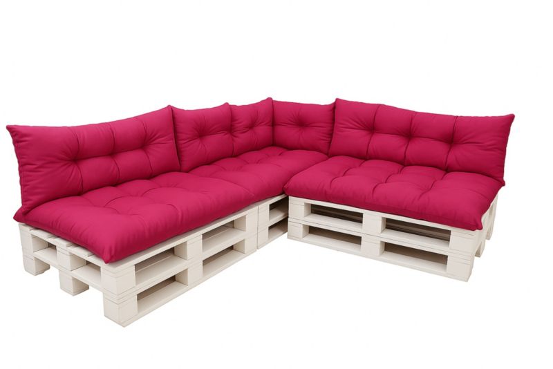 Komplet 7sztuk poduszek ogrodowych na palety Setagrden 3x120x50cm /3x120x40cm+60x40cm,różowe dwustronne poduszki, 1szt