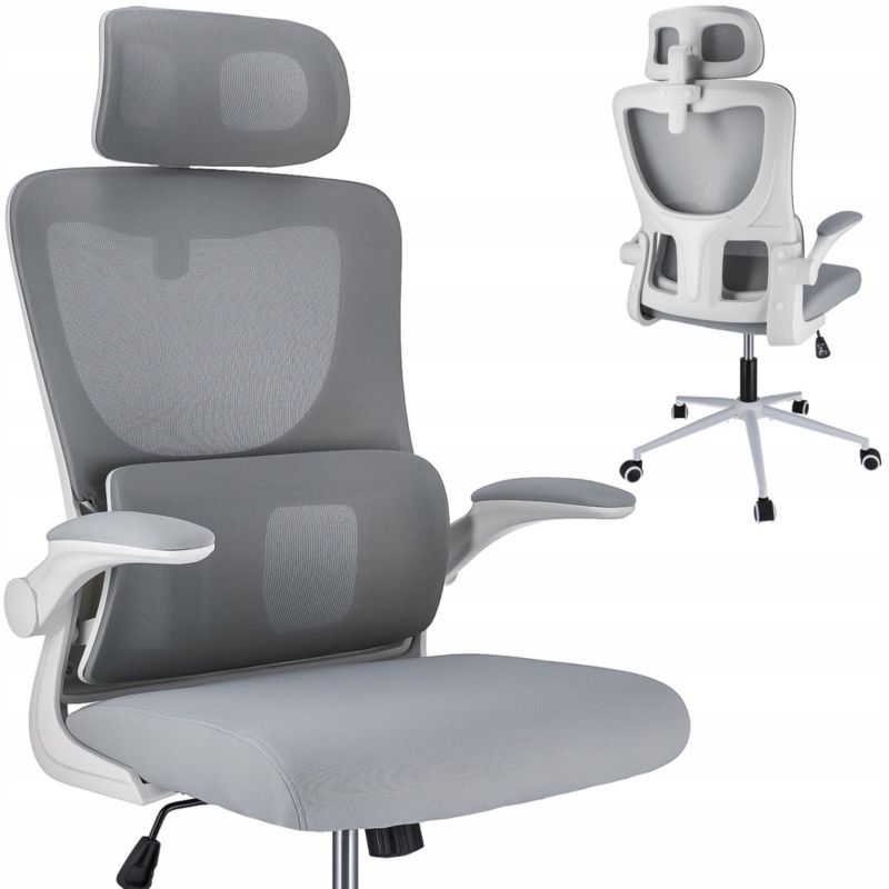 Fotel ergonomiczny biurkowy JUMI nowoczesny do biura ZEO szary 1 szt.