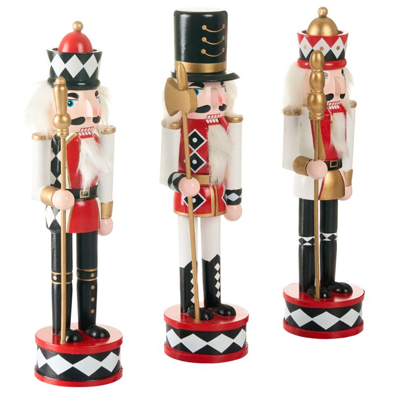 Zestaw 3 figurek dekoracyjnych Ricklean Dziadek do orzechów 30 cm Czerwony/ biały 1 kpl
