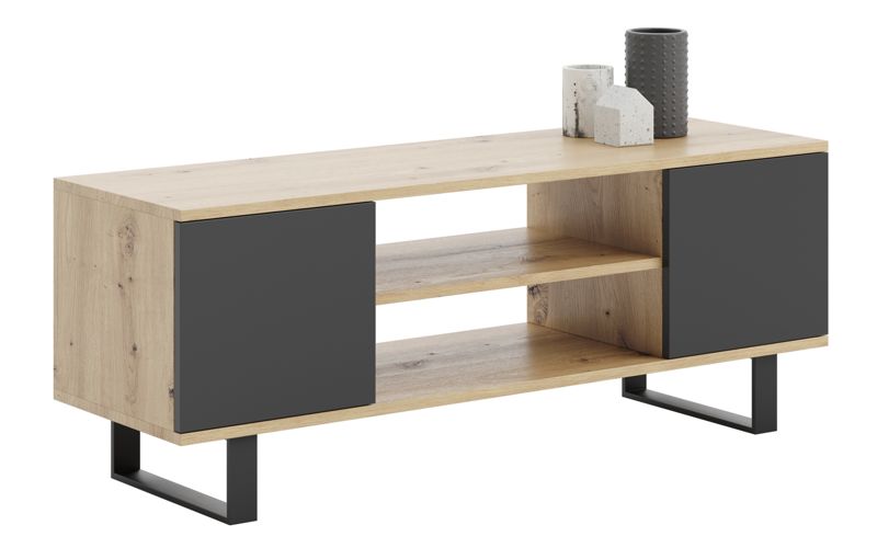 Szafka RTV Kobi Focus 155 cm - nogi metalowe Dąb artisan czarny 1 szt.