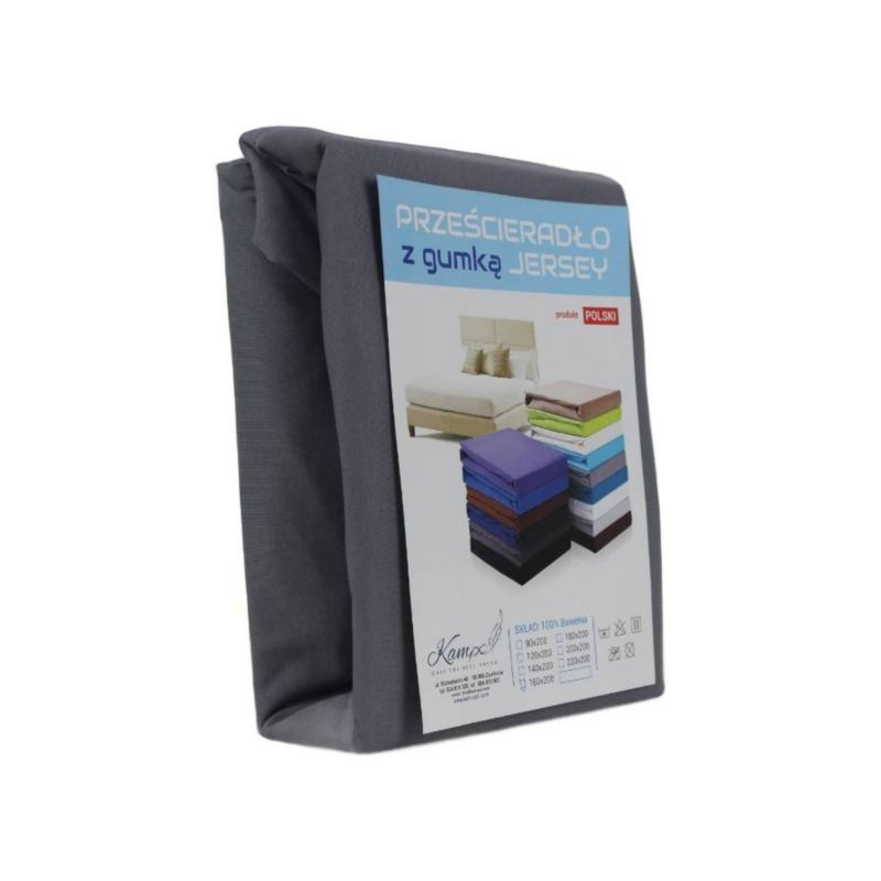 Prześcieradło z gumką Jersey VIP BOK 30 KAM-POL ciemny szary 180x210 cm 1 szt.