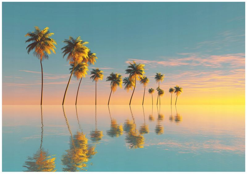 Fototapeta Do Sypialni Salonu Palmy Plaża Morze WALLARENA 300x210 cm Tapeta Na Ścianę 1 szt.