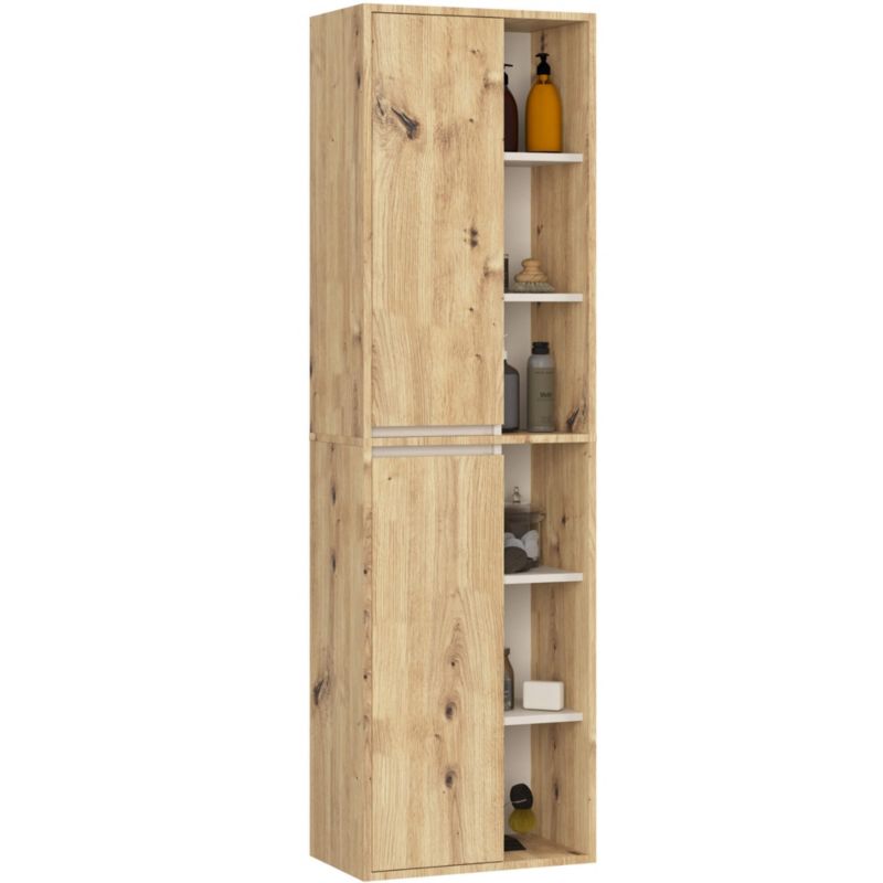 Szafka łazienkowa wisząca AKORD VAMI Dąb Artisan, Kaszmir 50 cm 2 drzwi 10 półek 50x170x30 cm 1 szt.