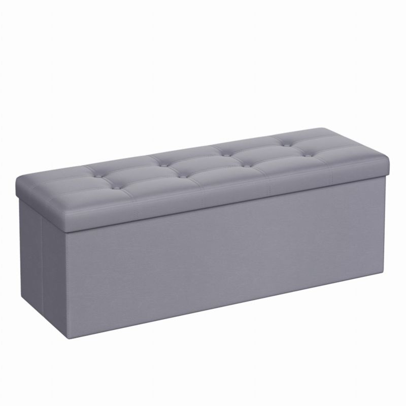 Pufa Songmics 110x38cm ekoskóra jasnoszara prostokątna ze schowkiem 1 szt