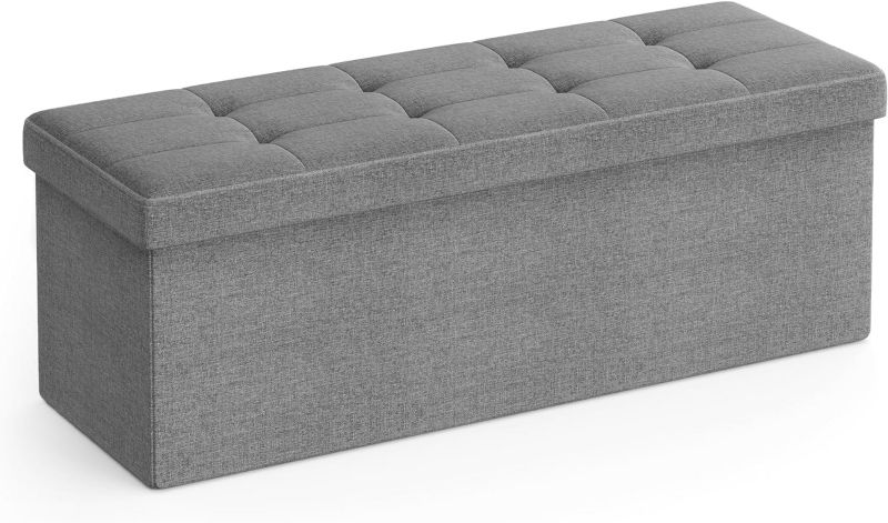 Pufa Songmics 110x38cm tapicerowana jasnoszara prostokątna ze schowkiem 1 szt