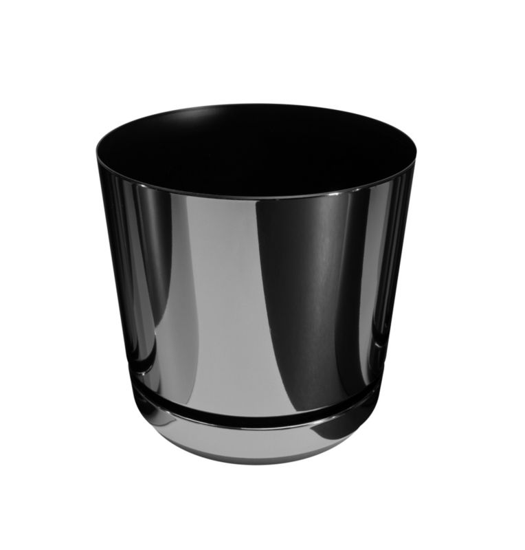 Doniczka z podstawką Kerd 18 cm wzór 088 CZARNY BŁYSZCZĄCY nowoczesna glamour efekt lustra black wysoki połysk elegancka 1 szt