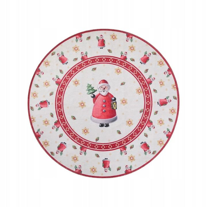 Dywan Villeroy&Boch okrągły 160 cm, świąteczny wzór, mikołaj, antypoślizgowy, płasko tkany, 1 szt.