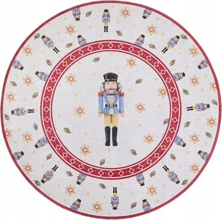 Dywan Villeroy&Boch okrągły 160 cm, świąteczny wzór, dziadek do orzechów, antypoślizgowy, płasko tkany, 1 szt.