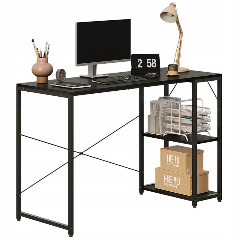 Biurko komputerowe Rebiko 120x48x75 cm loft czarne nowoczesne z półkami industrialne 1 szt.