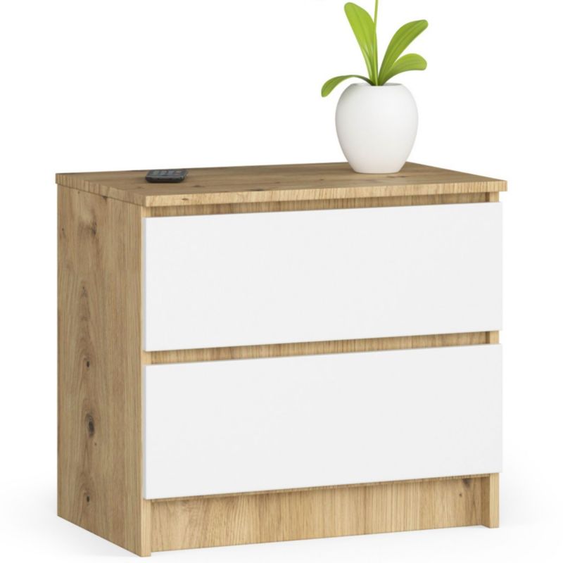 Szafka nocna Akord K60 Dąb Artisan 60 cm 2 szuflady kolor Biały mat 60x40x55 cm 1 szt.