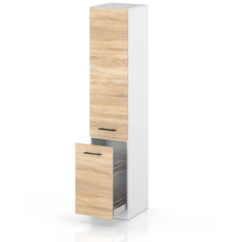 Szafka Kuchenna Hurtownia-Mebli Stojąca Cargo S40 CARGO sPremium 40cm Biały Mat Dąb Sonoma 40x58x211 cm 1szt.