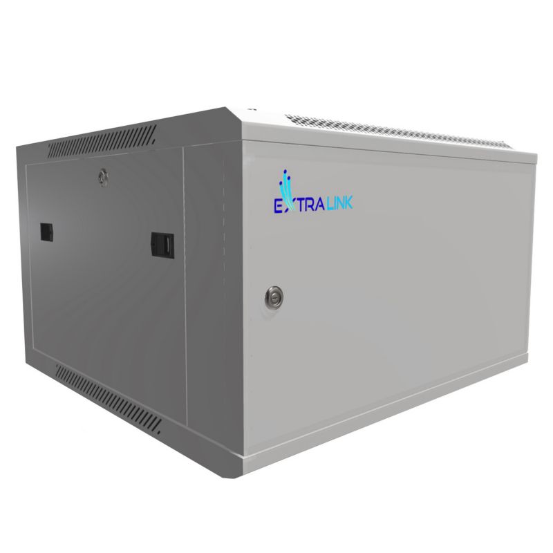 Szafa rack Extralink 6U 600x600 ASP Szara montowana na ścianie, drzwi blaszane pełne